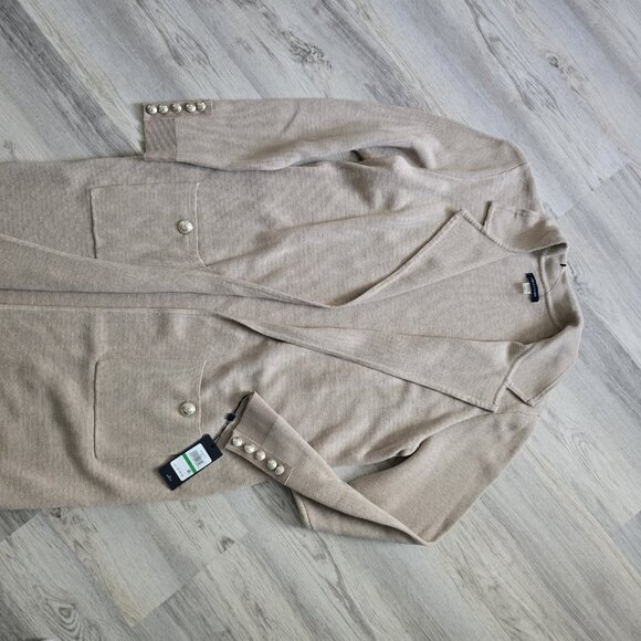 Tommy Hilfiger Suit Seperates Women's Coat Long Open Cardigan Pockets Latte Sz L - Picture 5 of 10